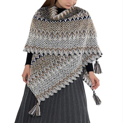 HaoMay Women's Ethnic Open Front Shawl Cape Wool Woven Tassel Poncho(Grey-One Size)
