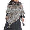 HaoMay Women's Ethnic Open Front Shawl Cape Wool Woven Tassel Poncho(Grey-One Size) view 1