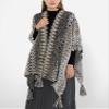 HaoMay Women's Ethnic Open Front Shawl Cape Wool Woven Tassel Poncho(Grey-One Size) view 4