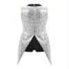JEATHA Kids Girls Sparkly Sequins Latin Jazz Dance Leotard Gymnastics One Piece Tuxedo Bow Tie Romper White 6 Years view 4