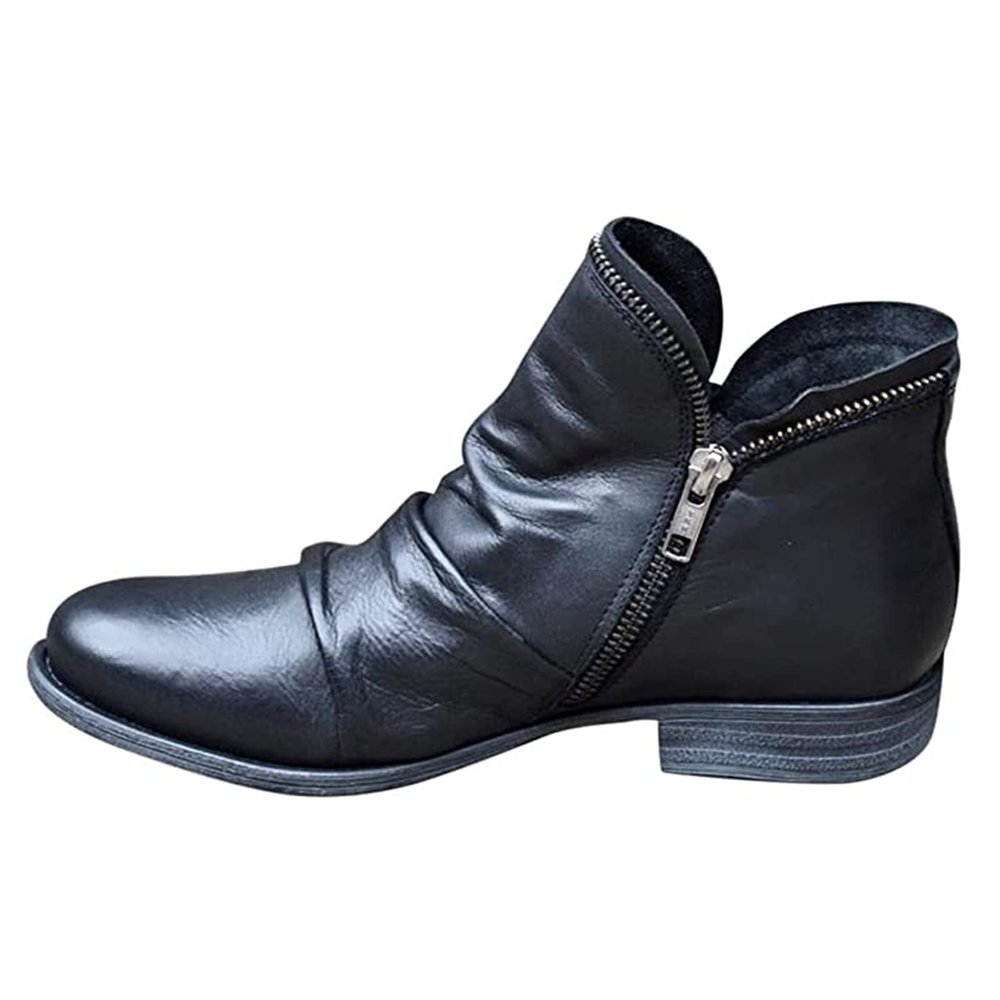 Ankle Boots For Women No Heel Casual Women's Western Mid Calf Round Toe Fashion Cowgirl Boots Pull On Cowboy Ankle Boots Short Booties Walking Shoes For Ladies