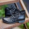 Ankle Boots For Women No Heel Casual Women's Western Mid Calf Round Toe Fashion Cowgirl Boots Pull On Cowboy Ankle Boots Short Booties Walking Shoes For Ladies view 2