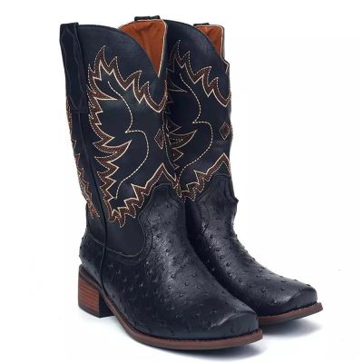 Ladmiple Cowboy Boots For Women Square Toe Red Women's Cowboy Boots Knee High Seam Mid Heel Block Heel Almond Pointed Toe Fashion Classic Cowgirl Boots Slip-On
