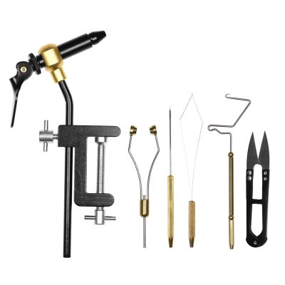 HUIOP Fly Tying Tools, 6pcs Fly Tying Tools Combo Kit Fly Tying Vise Bobbin Holder Threader Needle Whip Finisher Scissors