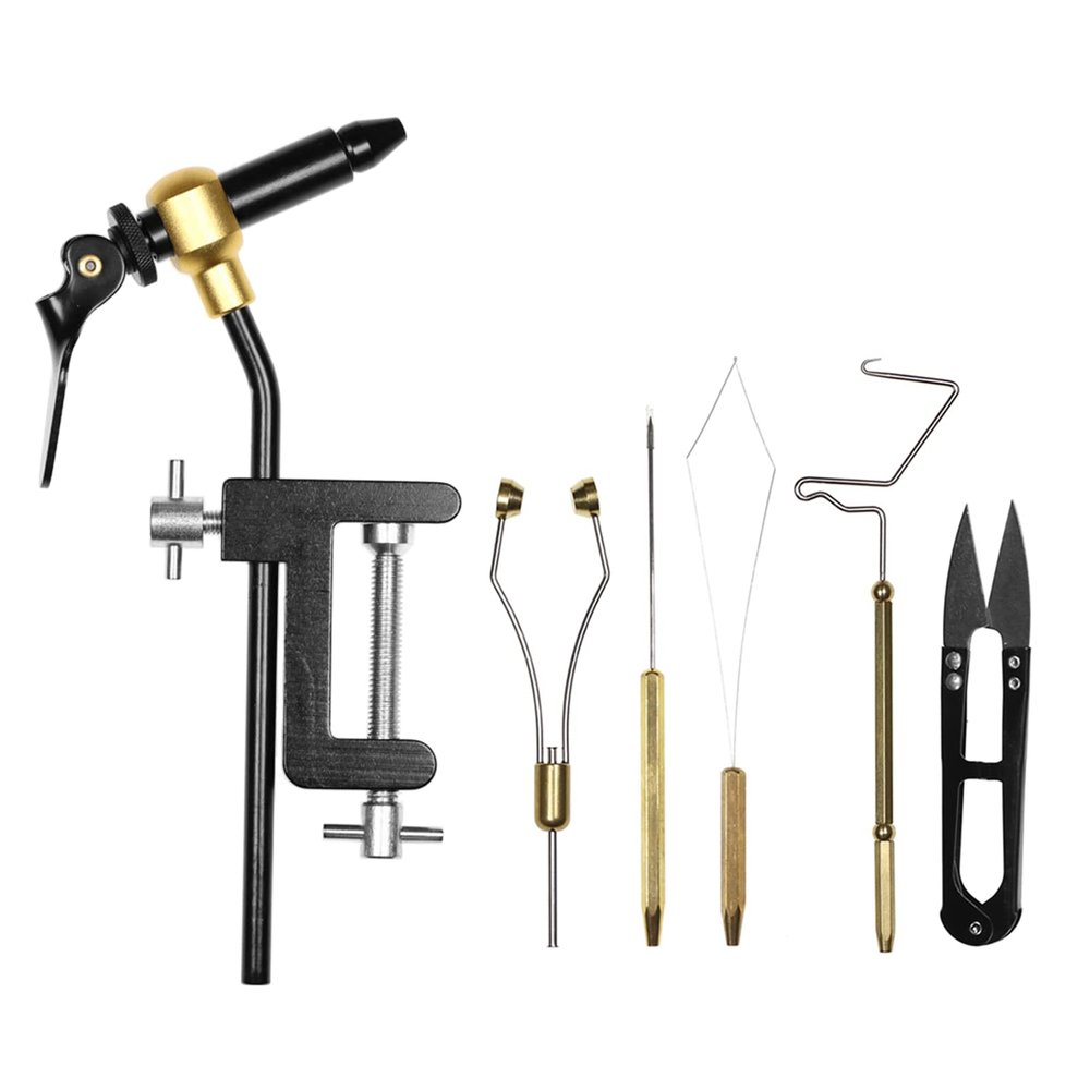 HUIOP Fly Tying Tools, 6pcs Fly Tying Tools Combo Kit Fly Tying Vise Bobbin Holder Threader Needle Whip Finisher Scissors