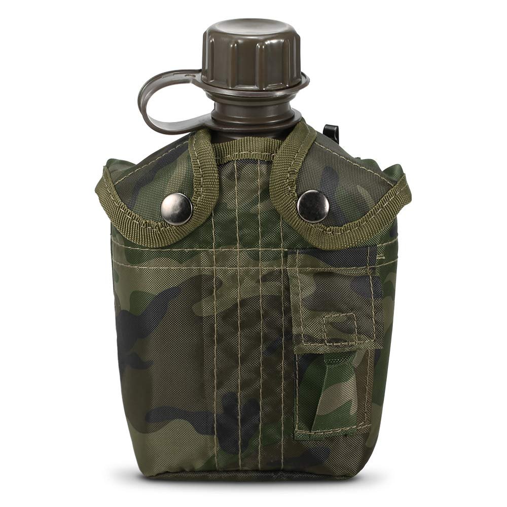 HUIOP Canteen Bottle, 1L Outdoor Canteen Bottle Camping Hiking Backpacking Survival Water Bottle Kettle with Cover
