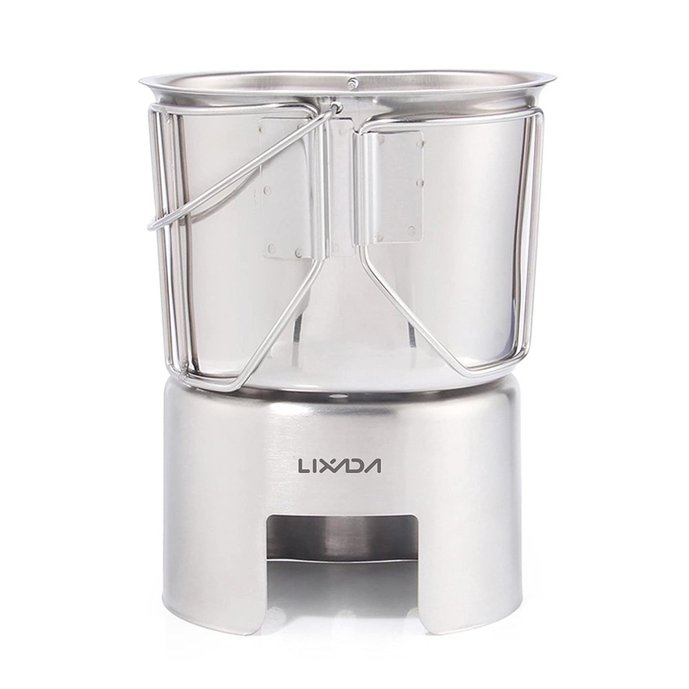 HUIOP Canteen Cup, Camping Cookware Stainless Steel Canteen Cup ing Pot with Wood Stove Set for Outdoor Survival Backpacking Hiking Picnic