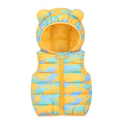 Toddler uffer Vest Baby Boy Girls Sleeveless Jacket Cartoon Hooded Down Vest Zipper Up (Yellow, 6-12 Months)