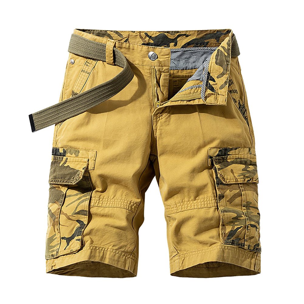 Mens Outdoor Casual Elastic Waist Relaxed Fit Cotton Lightweight Fishing Hiking Work Shorts Cargo Mens (Orange #2, 32)