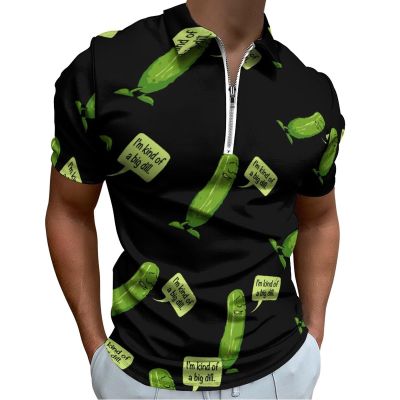 Big Dill Pickle Men's Polo Shirts Slim Fit Short Sleeve Zippered Shirts Casual T Shirt Tee Top 2XL