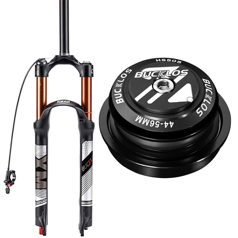 BUCKLOS 27.5inch MTB QR Straight Remote Air Damping Suspesion Fork & 44-56mm Black Headset