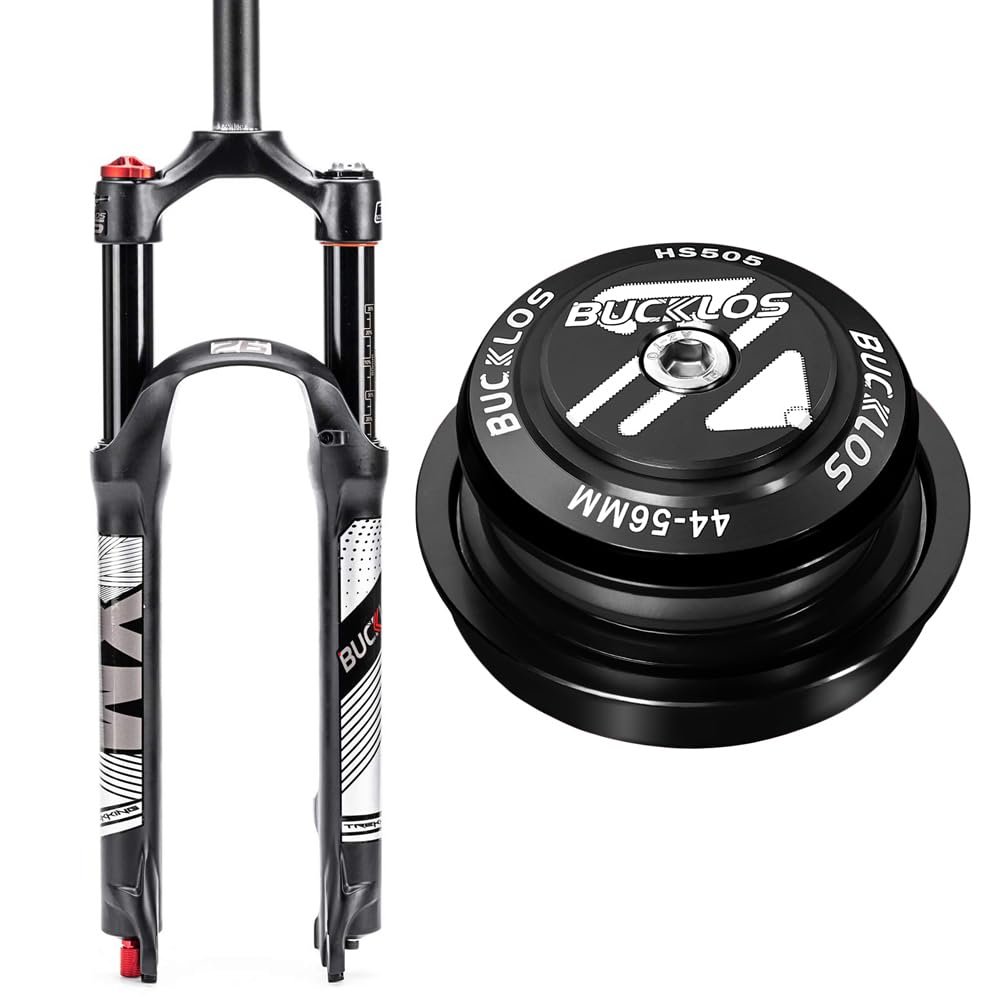 BUCKLOS 26inch MTB QR Straight Remote Air Damping Suspesion Fork & 44-56mm Black Headset
