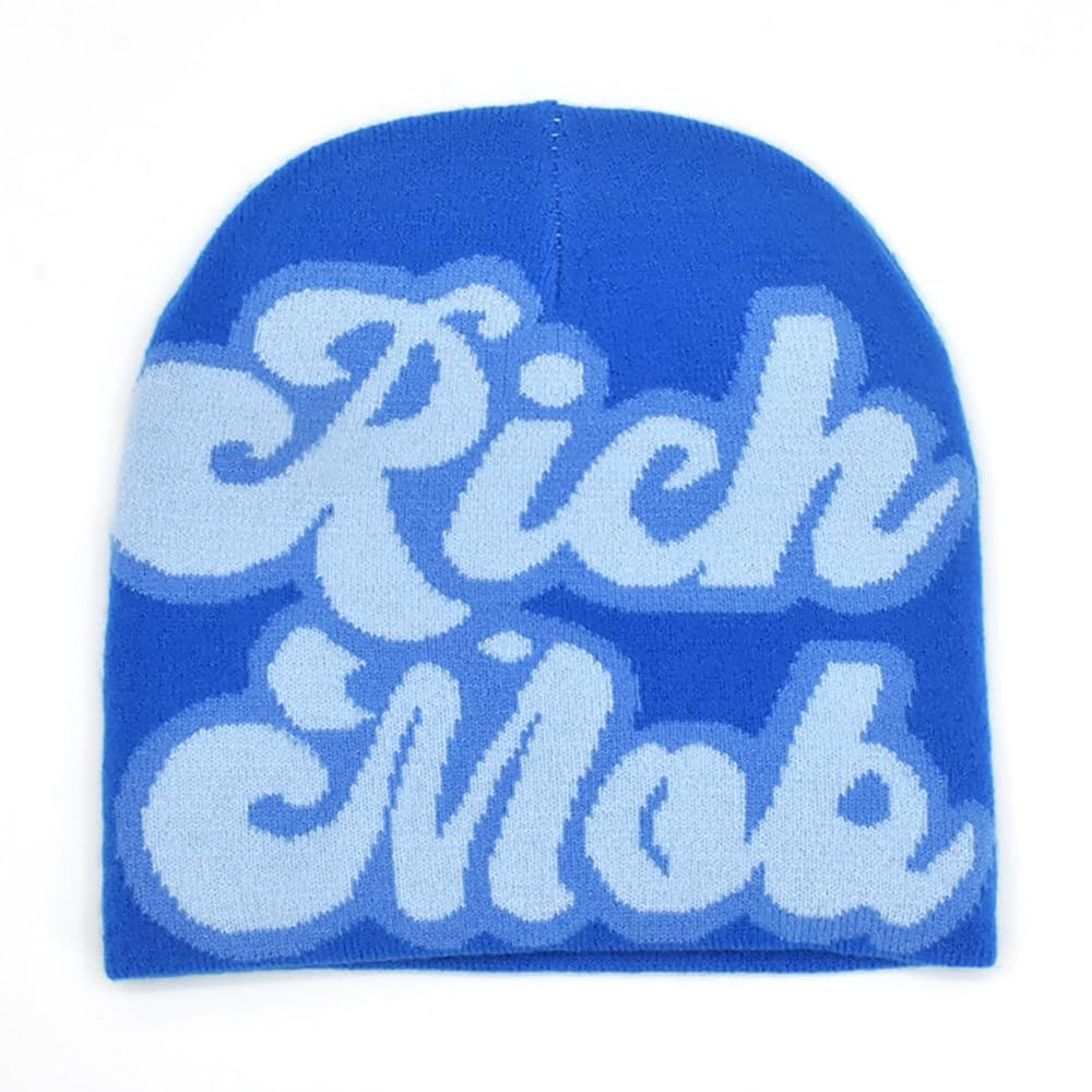 Y2K Beanie Women Men Hat Letter Printing Warm Woolen Hat Knitted Sports Pullover Hat Fashion Hip hop Trend Street Beanie Blue