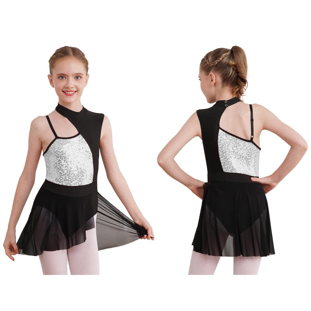 Loyan Kids Girls Ballet Leotard Contemporary Dance Costume Dancewear Modern Jazz Latin Lyrical Dance Dress Silver 6 Years