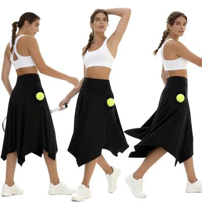 COPYTREE Knee Length Skorts Skirts for Women with Pockets High Waisted Athletic Skorts Womens Modest Midi Skirts Black, XL