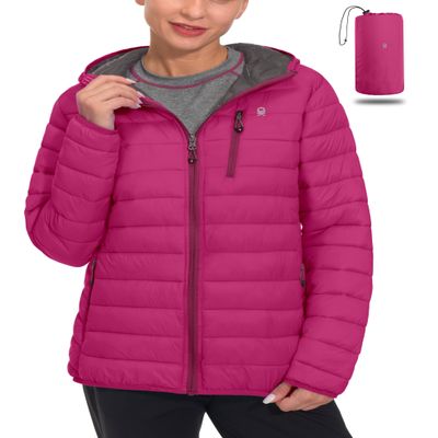 Little Donkey Andy Women's Packable Puffer Jacket Lightweight Windproof Hooded Winter Coat with Recycled Insulation Rose XL