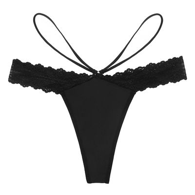 SAKVILSEC Lace Women Panties Strap Hollow Out Sexy Lingerie Thong G-string Quick-dry Bikini Underwear Breathable Panty(Black,M)