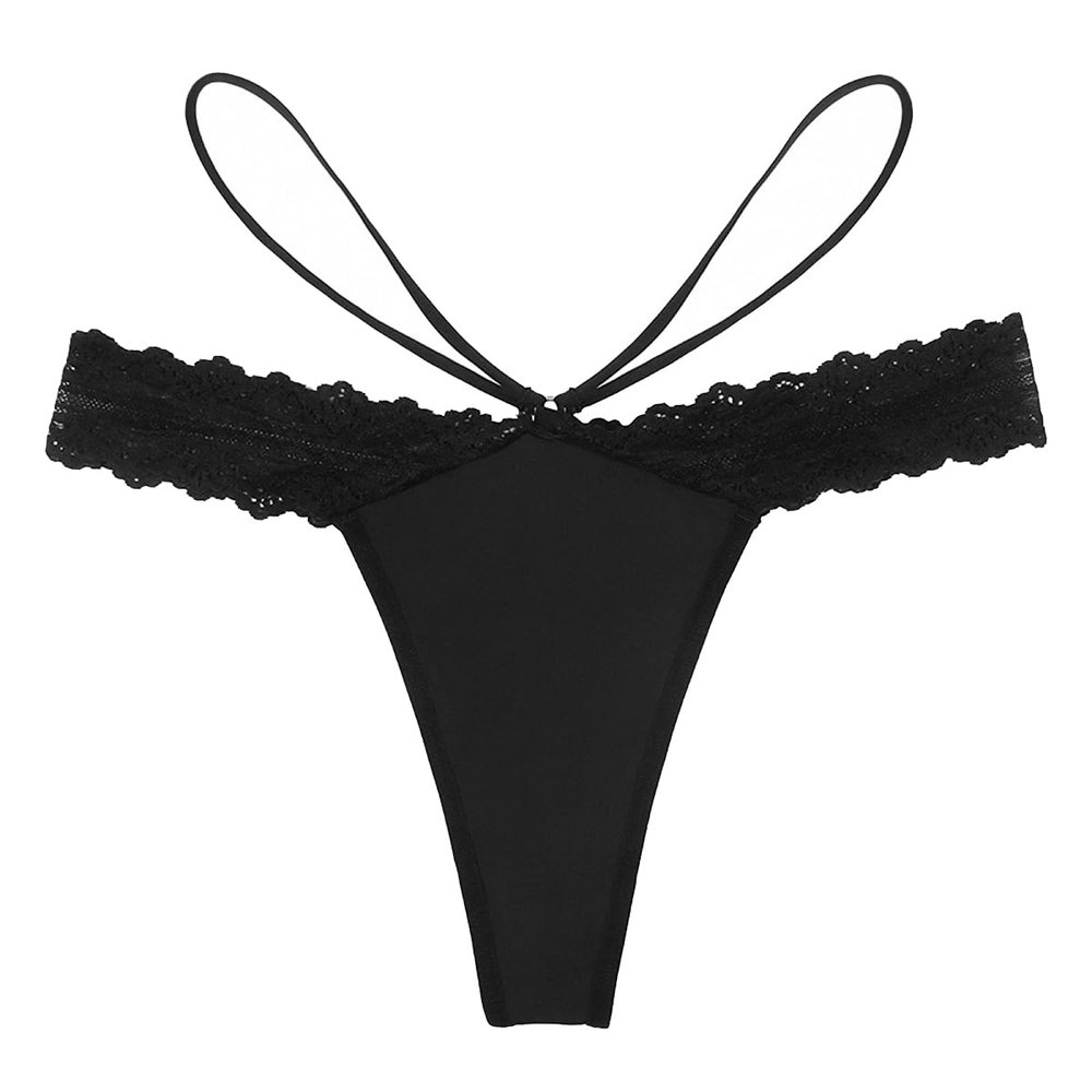 SAKVILSEC Lace Women Panties Strap Hollow Out Sexy Lingerie Thong G-string Quick-dry Bikini Underwear Breathable Panty(Black,M)