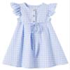 Beganly Little Girl's Flutter Sleeve Cotton Linen Dress Toddler Kids Double Ruffles Casual Dresses Plaid Blue 90 view 1
