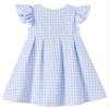 Beganly Little Girl's Flutter Sleeve Cotton Linen Dress Toddler Kids Double Ruffles Casual Dresses Plaid Blue 90 view 2