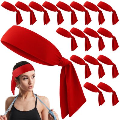 Hiboom 18 Pack Tie Headband Bulk Sports Tennis Headband for Men Women Ninja Karate Head Tie Athletic Sweatbands Elastic Hair Bands for Basketball, Football, Soccer, Running, Yoga(Red)