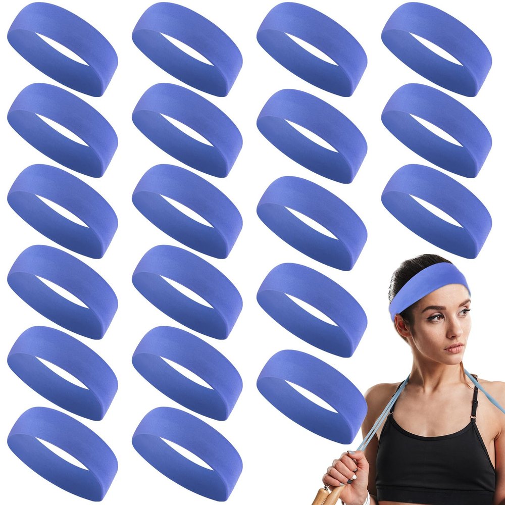 Hotop 20 Pcs Sport Stretchy Headbands for Girls Women Non Slip Soft Fabric Elastic Headband Bulk for Yoga DIY Team Gifts(Blue)