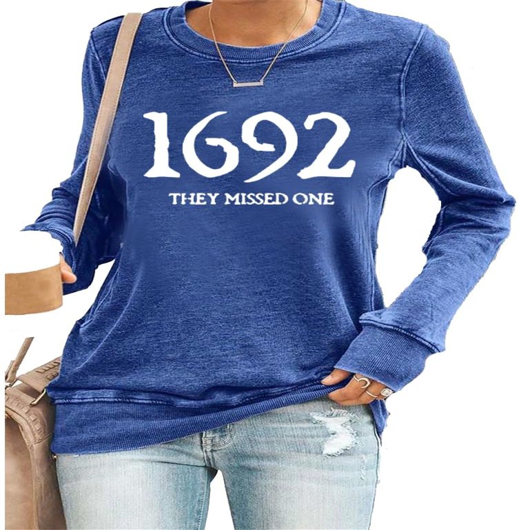 1692 They Missed One Sweatshirt Long Sleeve Halloween Crewneck Womens Plus Size Xl Blue