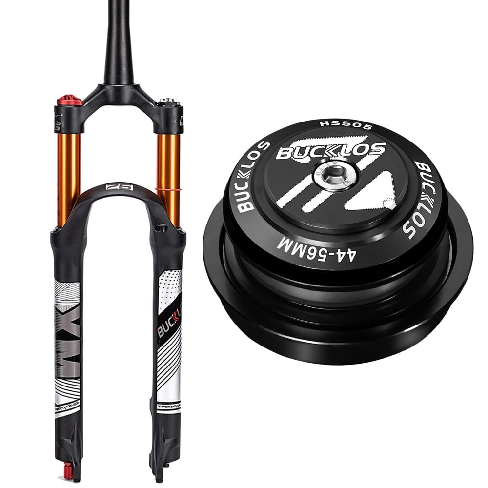 BUCKLOS 27.5inch MTB QR Tapered Crown AirDamping Suspesion Fork & 44-56mm Black Headset