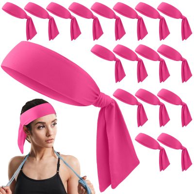 Hiboom 18 Pack Tie Headband Bulk Sports Tennis Headband for Men Women Ninja Karate Head Tie Athletic Sweatbands Elastic Hair Bands for Basketball, Football, Soccer, Running, Yoga(Rose Red)