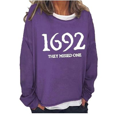 1962 They Missed One 1692 You Missed One Shirt Salem Massachusetts Gifts 1692 They Missed One Shirt Salem 1626 Shirt Halloween Sweatshirts For Women Purple