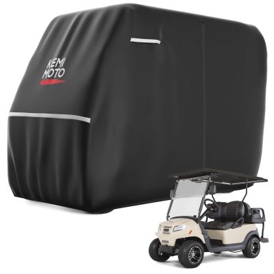 KEMIMOTO 600D Waterproof Golf Cart Cover, Universal Heavy Duty Large Golf Cart Rain Cover with Storage Bag Compatible with EZGO Club Car 2/2+2/4 Passenger, Black