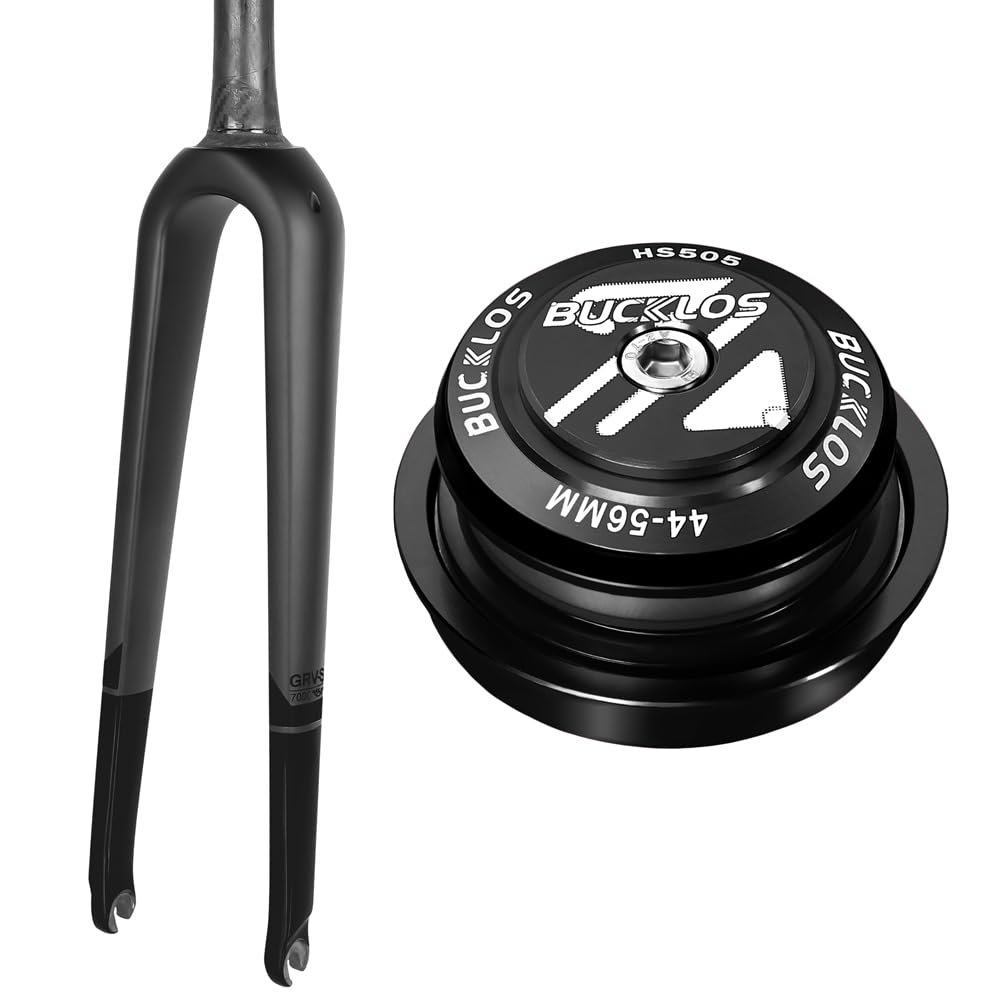 BUCKLOS 700c Carbon Fiber Rigid Matte Road Bike Fork & 44-56mm Black Headset