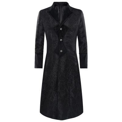 Ctreela Gothic Formal Gown for Men Steampunk Lapel Long Coat Vintage Victorian Regency Aristocrat Jacket Outerwear Costume