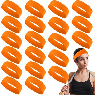 Hotop 20 Pcs Sport Stretchy Headbands for Girls Women Non Slip Soft Fabric Elastic Headband Bulk for Yoga DIY Team Gifts(Orange)