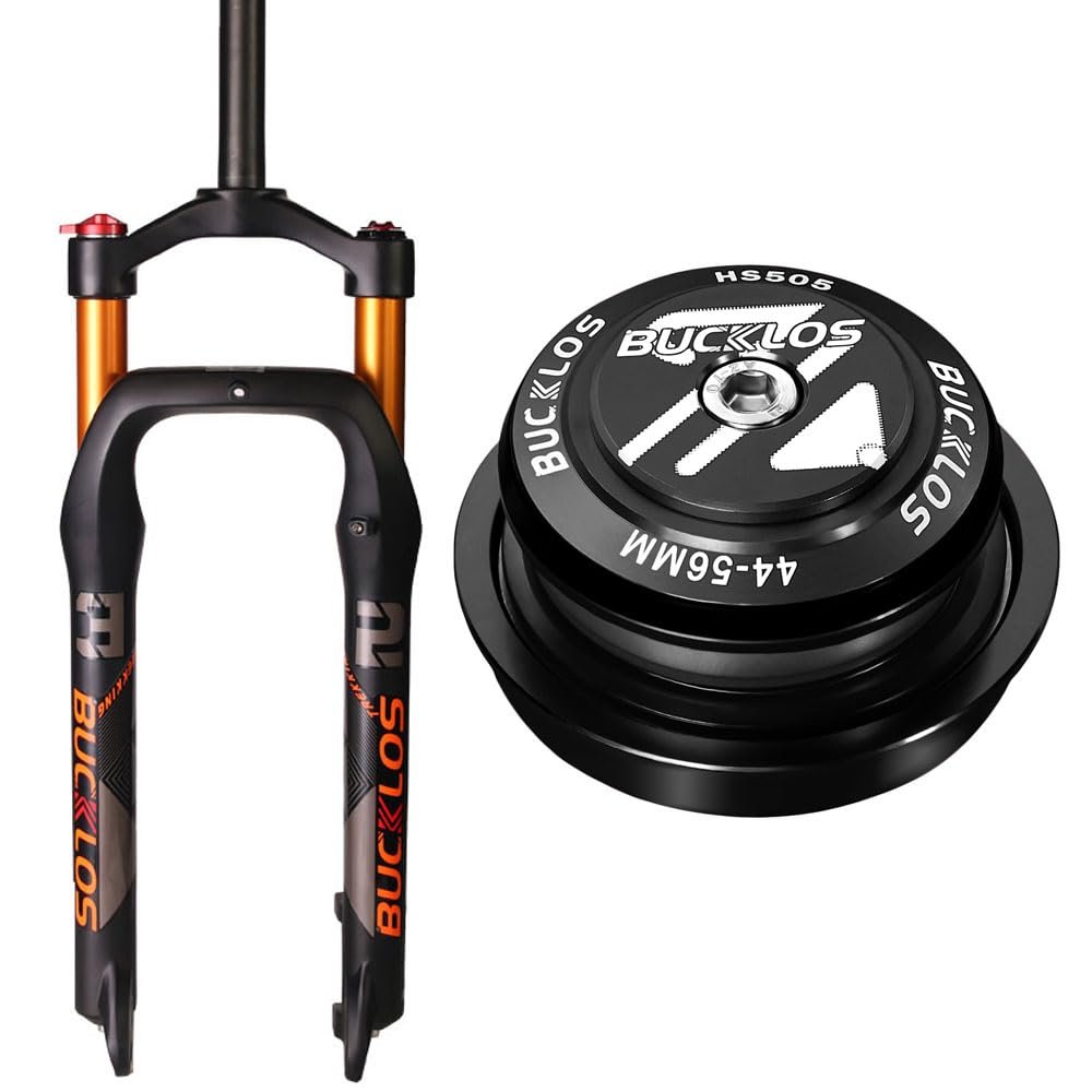 BUCKLOS 26 x 4.0 inch Fat Tire MTB Air Crown Suspension Fork & 44-56mm Black Headset