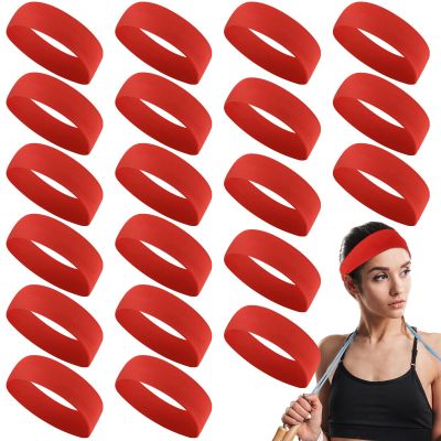 Hotop 20 Pcs Sport Stretchy Headbands for Girls Women Non Slip Soft Fabric Elastic Headband Bulk for Yoga DIY Team Gifts(Red)