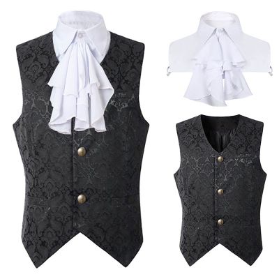 Ctreela Gothic Ruffle Collar Suit Vest Men's Fake Two Piece Waistcoat Elegant Sleeveless Victorian Steampunk Jacket Coats