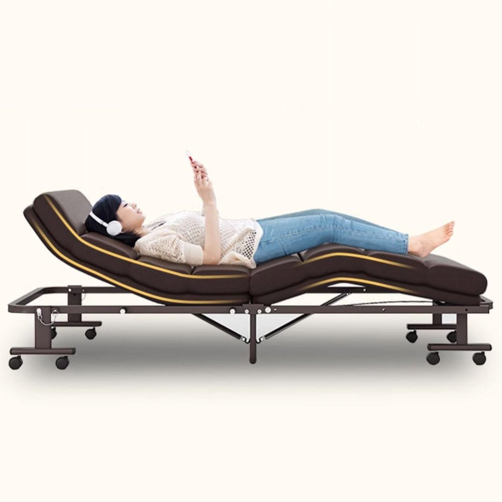 UPGENT Folding Camping Cot for Adults, 6-Speed Adjustable BackHeavy Duty Guest Bed with Adjustable Pillow, Travel Camp Cots for Adults Home Office Nap Vocation Outdoor (Size : 200x100cm)