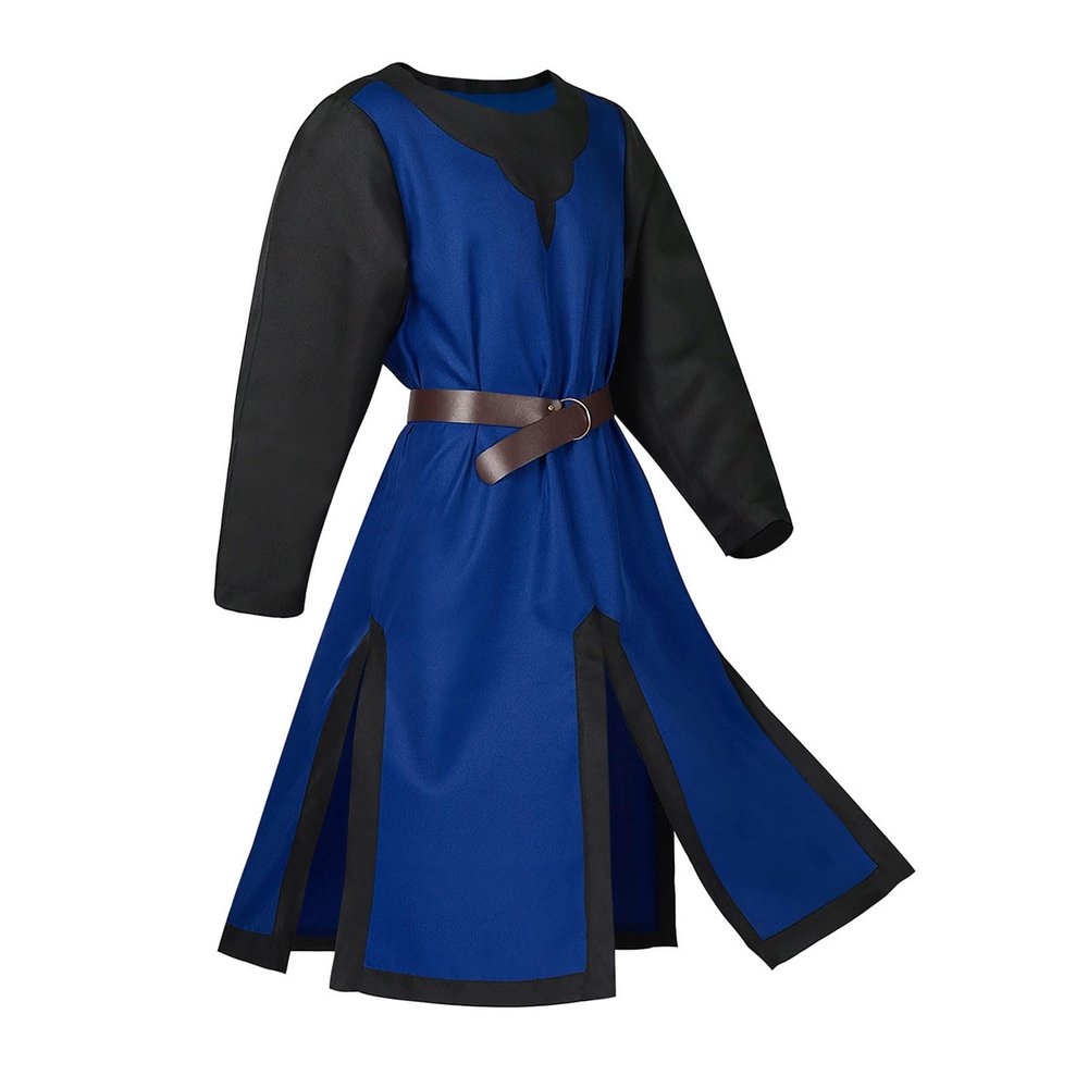 Ctreela Medieval Tunic Robe for Men Renaissance Knight Warrior Costume Long Sleeve Crusader Templar Robe Belted Teutonic Top
