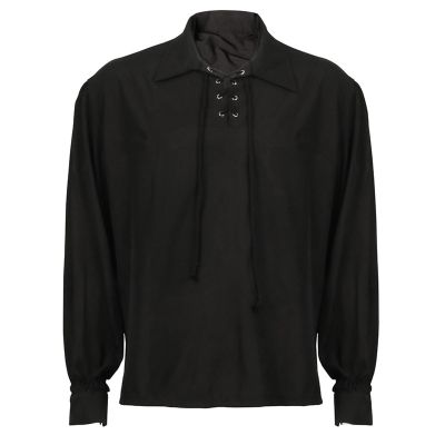 Renaissance Pirate Shirts for Men Medieval Viking Navigator Long Sleeve T-Shirts Retro Gothic Lapel Blouses Tops