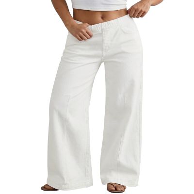 GRAPENT Western Jeans Women Jean Pants 5 Pocket Pull on Style Bright White