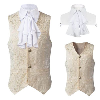 Ctreela Gothic Ruffle Collar Suit Vest Men's Fake Two Piece Waistcoat Elegant Sleeveless Victorian Steampunk Jacket Coats