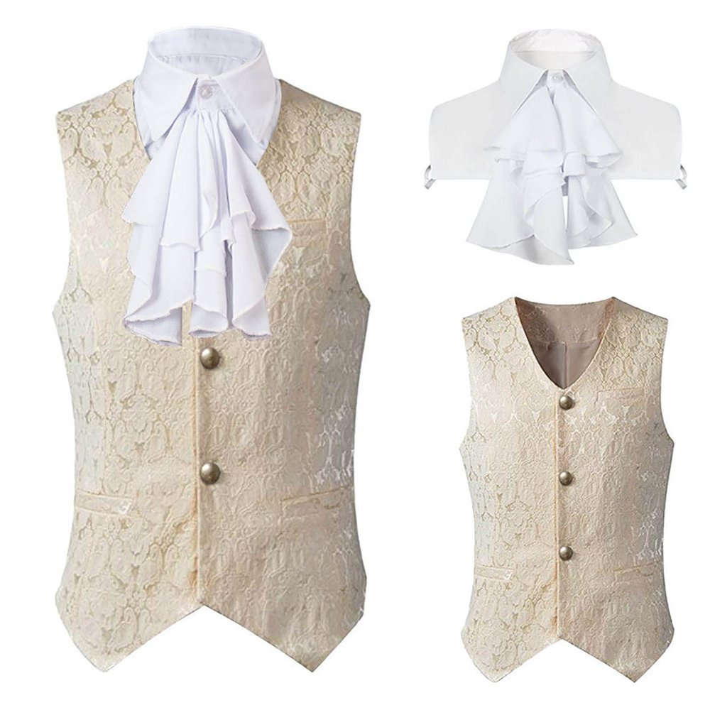 Ctreela Gothic Ruffle Collar Suit Vest Men's Fake Two Piece Waistcoat Elegant Sleeveless Victorian Steampunk Jacket Coats