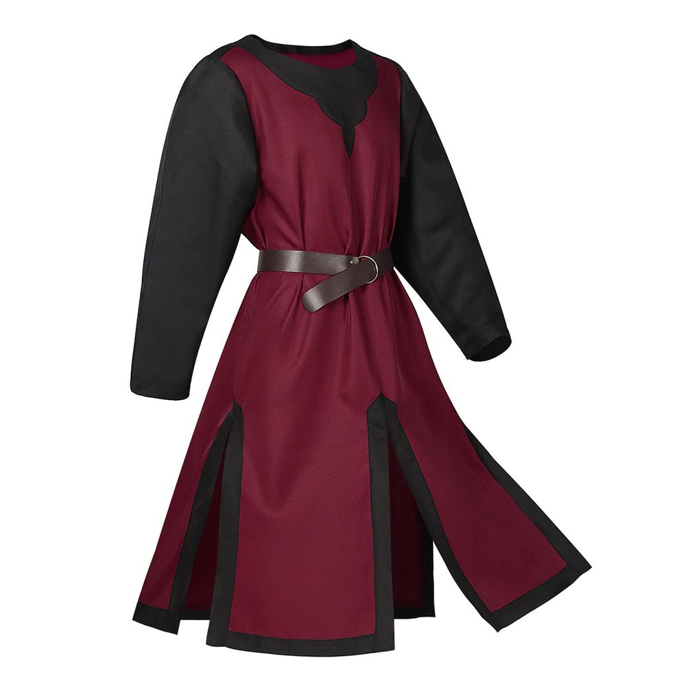 Ctreela Medieval Tunic Robe for Men Renaissance Knight Warrior Costume Long Sleeve Crusader Templar Robe Belted Teutonic Top
