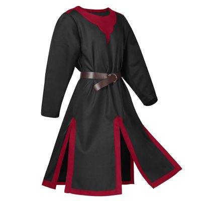 Ctreela Medieval Tunic Robe for Men Renaissance Knight Warrior Costume Long Sleeve Crusader Templar Robe Belted Teutonic Top