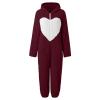 ZYXTIM Women's Warm Fleece One Piece Pajamas Full Zip Plus Size Heart Graphic Sherpa Lined Hoody Plush Sleepwear Playsuit Wine view 2