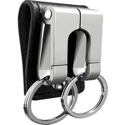 GABOX Belt Keychain Clip - Key Rings Holder - Belt Loop Key Clips - Keyring Keeper - Pocket Pants Key Hook - Cowhide Leather - Silver Metal