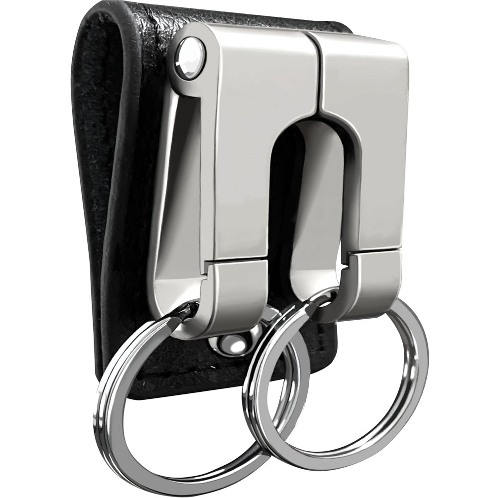 GABOX Belt Keychain Clip - Key Rings Holder - Belt Loop Key Clips - Keyring Keeper - Pocket Pants Key Hook - Cowhide Leather - Silver Metal