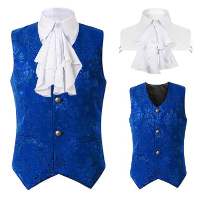 Ctreela Gothic Ruffle Collar Suit Vest Men's Fake Two Piece Waistcoat Elegant Sleeveless Victorian Steampunk Jacket Coats