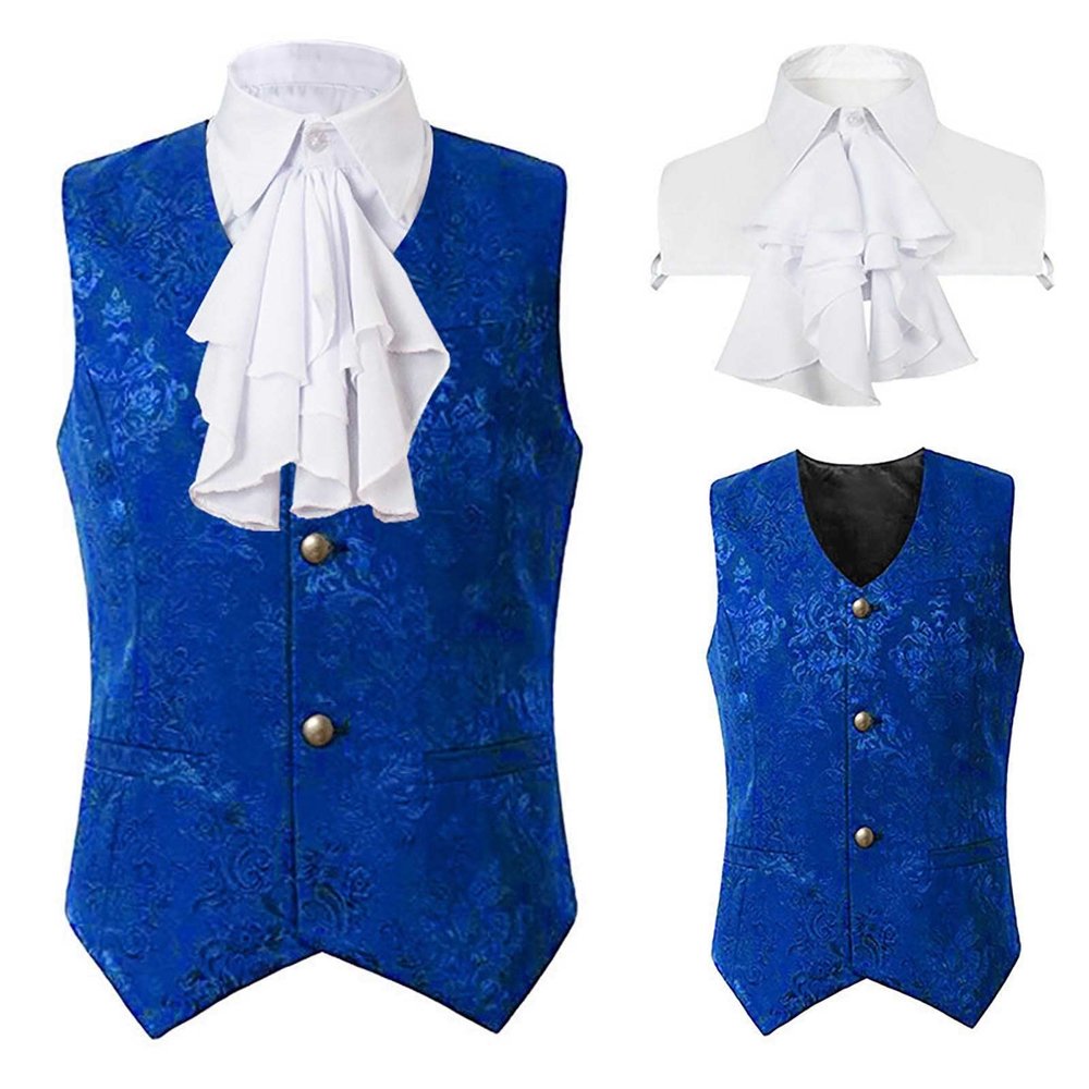 Ctreela Gothic Ruffle Collar Suit Vest Men's Fake Two Piece Waistcoat Elegant Sleeveless Victorian Steampunk Jacket Coats